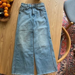 MOTHER Sunburst Roller Ankle Fray High Rise Wide Leg Flare Jeans